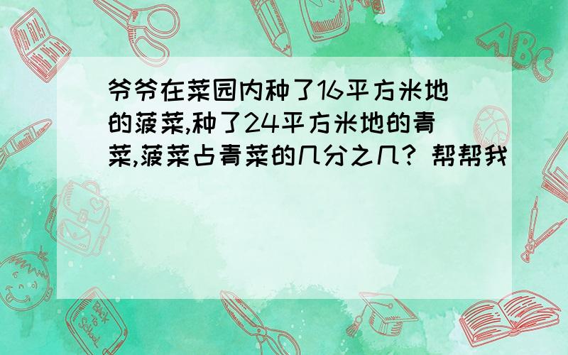 爷爷在菜园内种了16平方米地的菠菜,种了24平方米地的青菜,菠菜占青菜的几分之几? 帮帮我