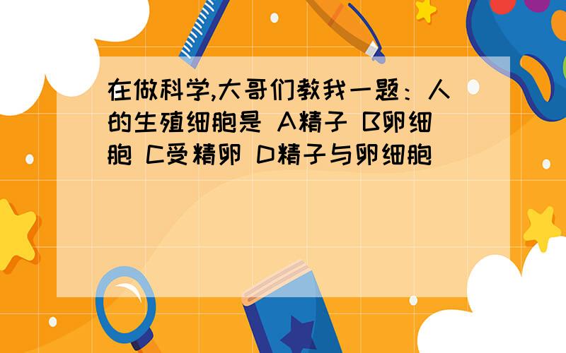 在做科学,大哥们教我一题：人的生殖细胞是 A精子 B卵细胞 C受精卵 D精子与卵细胞