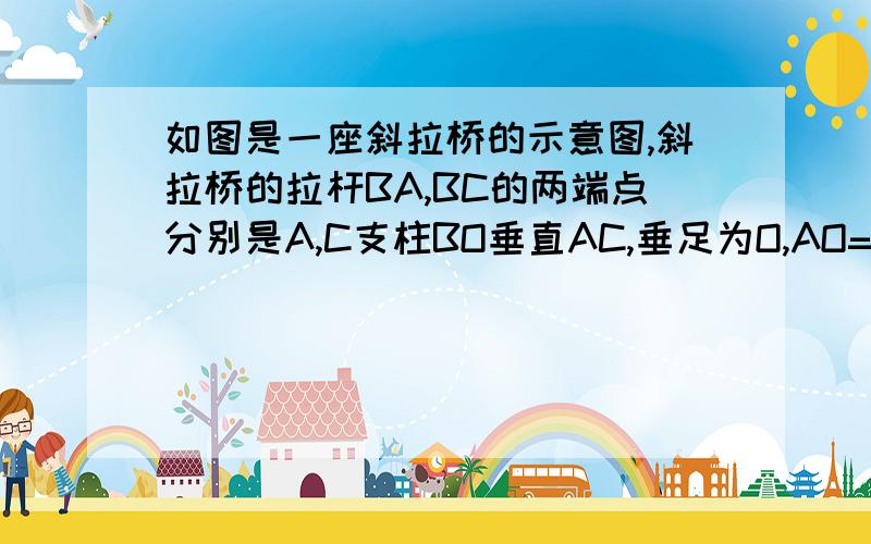 如图是一座斜拉桥的示意图,斜拉桥的拉杆BA,BC的两端点分别是A,C支柱BO垂直AC,垂足为O,AO=CO你能说明两条拉