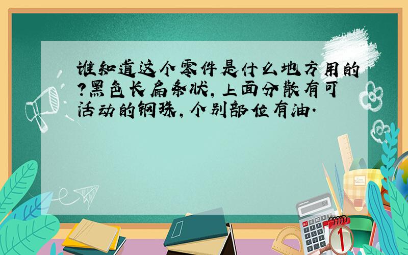 谁知道这个零件是什么地方用的?黑色长扁条状,上面分散有可活动的钢珠,个别部位有油.