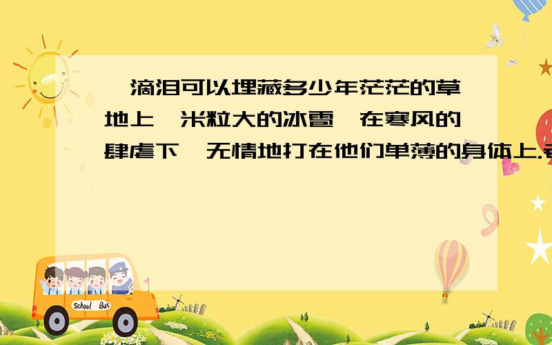 一滴泪可以埋藏多少年茫茫的草地上,米粒大的冰雹,在寒风的肆虐下,无情地打在他们单薄的身体上.老兵弓着身子,头上顶着件雨衣