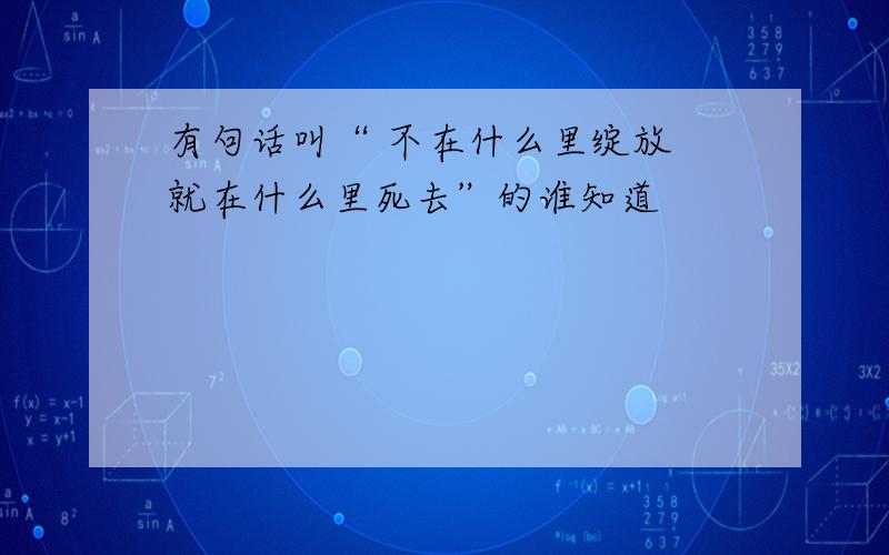 有句话叫“ 不在什么里绽放 就在什么里死去”的谁知道