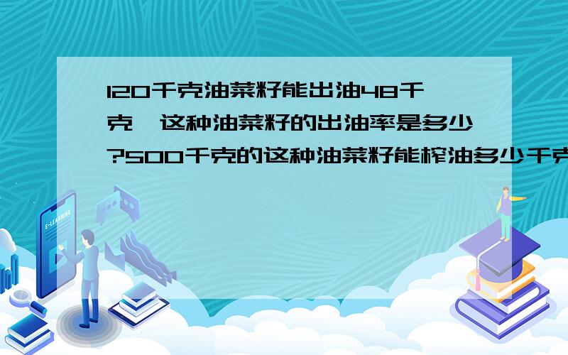120千克油菜籽能出油48千克,这种油菜籽的出油率是多少?500千克的这种油菜籽能榨油多少千克?
