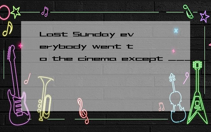 Last Sunday everybody went to the cinema except _____