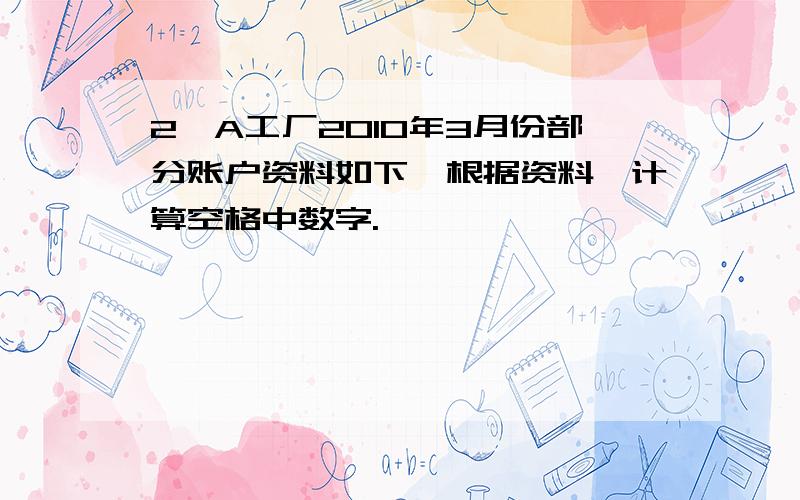 2、A工厂2010年3月份部分账户资料如下,根据资料,计算空格中数字.