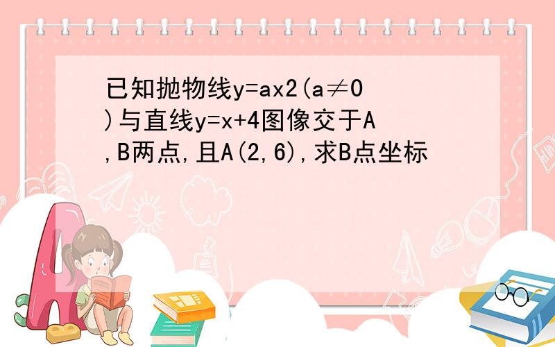 已知抛物线y=ax2(a≠0)与直线y=x+4图像交于A,B两点,且A(2,6),求B点坐标