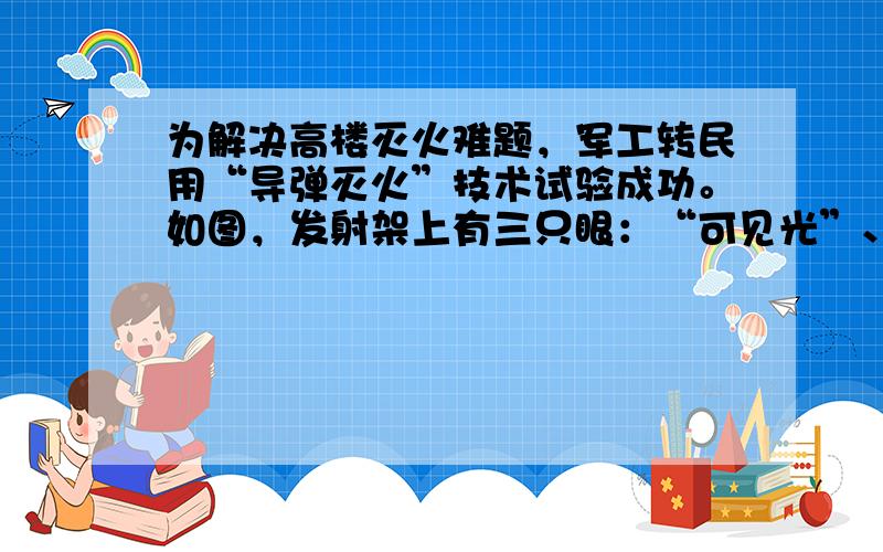 为解决高楼灭火难题，军工转民用“导弹灭火”技术试验成功。如图，发射架上有三只眼：“可见光”、“红外线”和“激光”，当高楼