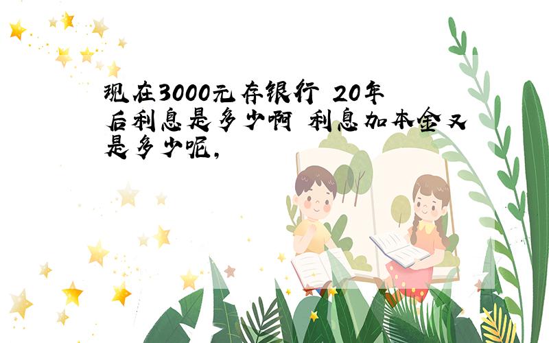 现在3000元存银行 20年后利息是多少啊 利息加本金又是多少呢,