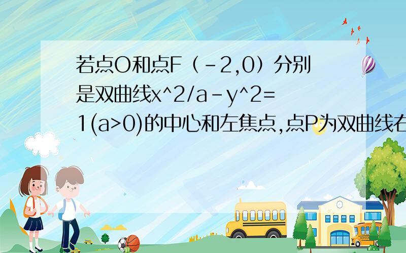 若点O和点F（-2,0）分别是双曲线x^2/a-y^2=1(a>0)的中心和左焦点,点P为双曲线右支上的任意一点.则向量