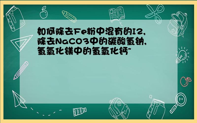 如何除去Fe粉中混有的I2,除去NaCO3中的碳酸氢钠,氢氧化镁中的氢氧化钙~