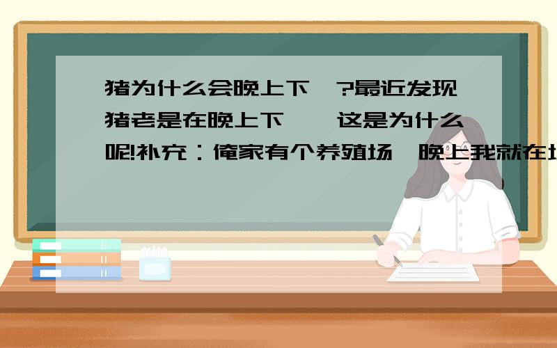 猪为什么会晚上下崽?最近发现猪老是在晚上下崽,这是为什么呢!补充：俺家有个养殖场,晚上我就在场里休息!白天的很少,俺家的