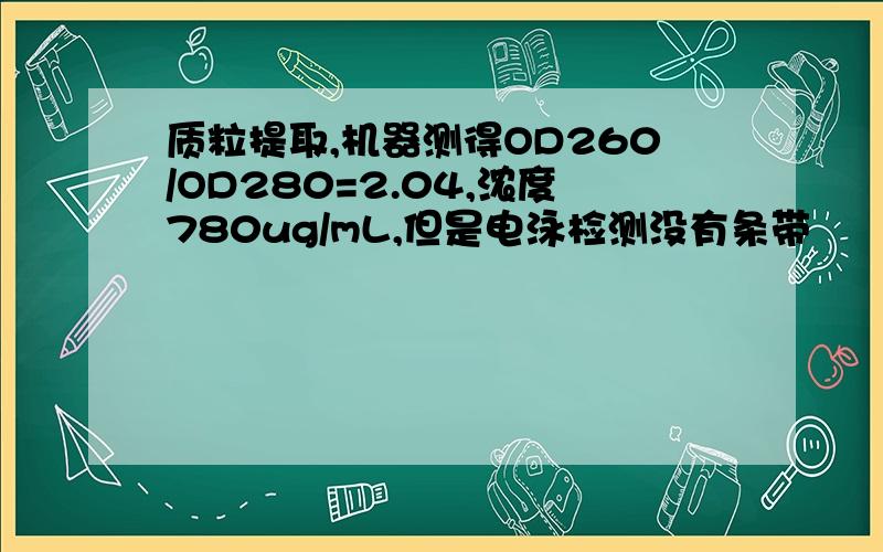 质粒提取,机器测得OD260/OD280=2.04,浓度780ug/mL,但是电泳检测没有条带