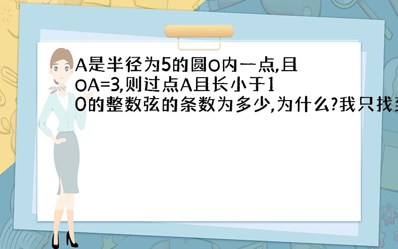 A是半径为5的圆O内一点,且OA=3,则过点A且长小于10的整数弦的条数为多少,为什么?我只找到了最短弦为8