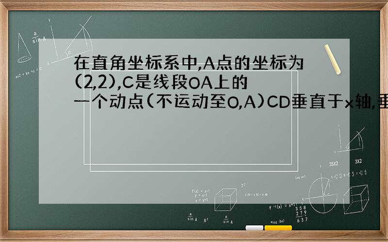 在直角坐标系中,A点的坐标为(2,2),C是线段OA上的一个动点(不运动至O,A)CD垂直于x轴,垂足为D,四边形CDE