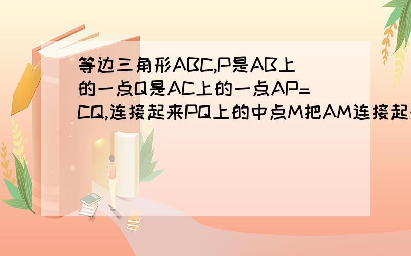 等边三角形ABC,P是AB上的一点Q是AC上的一点AP=CQ,连接起来PQ上的中点M把AM连接起来AM=19求CP