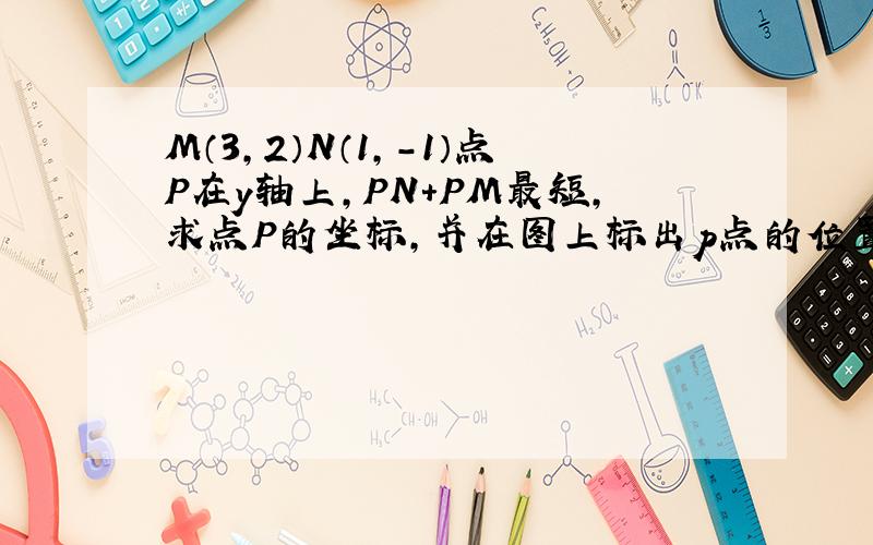 M（3,2）N（1,-1）点P在y轴上,PN+PM最短,求点P的坐标,并在图上标出p点的位置