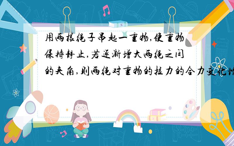 用两根绳子吊起一重物,使重物保持静止,若逐渐增大两绳之间的夹角,则两绳对重物的拉力的合力变化情况是