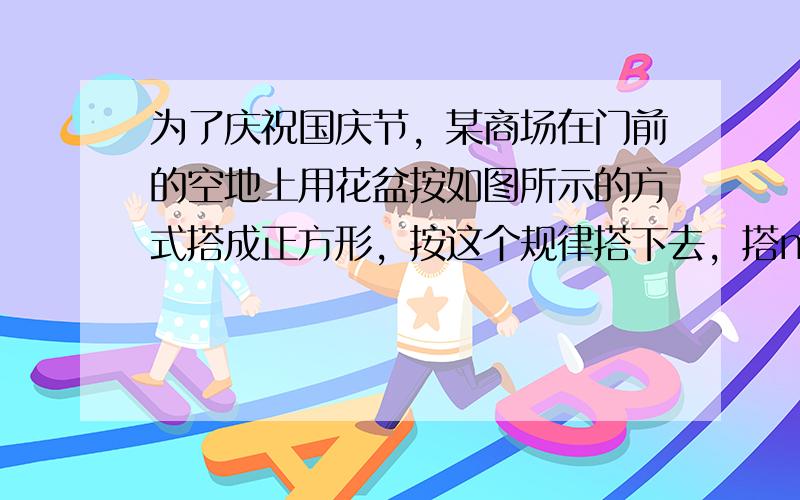 为了庆祝国庆节，某商场在门前的空地上用花盆按如图所示的方式搭成正方形，按这个规律搭下去，搭n层正方形是共需多少盆花