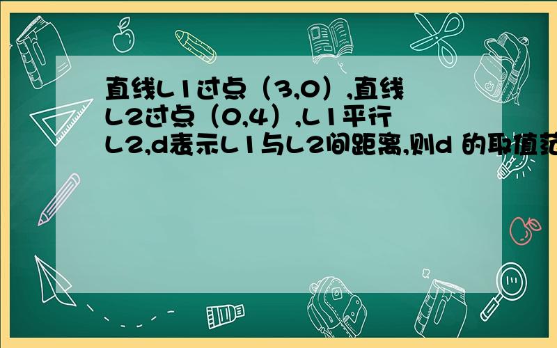 直线L1过点（3,0）,直线L2过点（0,4）,L1平行L2,d表示L1与L2间距离,则d 的取值范围是?