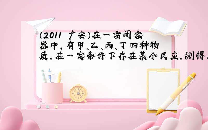 （2011•广安）在一密闭容器中，有甲、乙、丙、丁四种物质，在一定条件下存在某个反应，测得反应前后各物质的质量如下表：