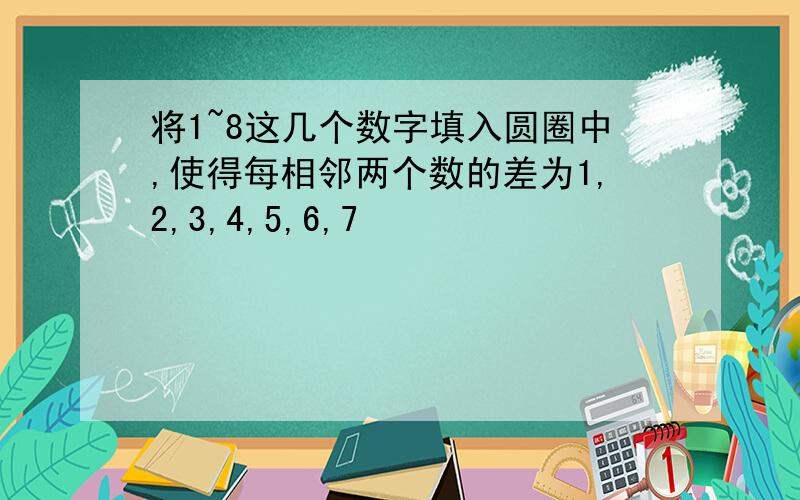 将1~8这几个数字填入圆圈中,使得每相邻两个数的差为1,2,3,4,5,6,7