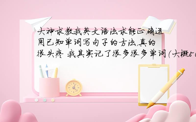 大神求教我英文语法求能正确运用已知单词写句子的方法，真的很头疼 我其实记了很多很多单词（大概5000多个，光有道本里就3