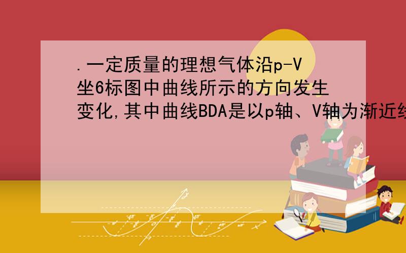 .一定质量的理想气体沿p-V坐6标图中曲线所示的方向发生变化,其中曲线BDA是以p轴、V轴为渐近线