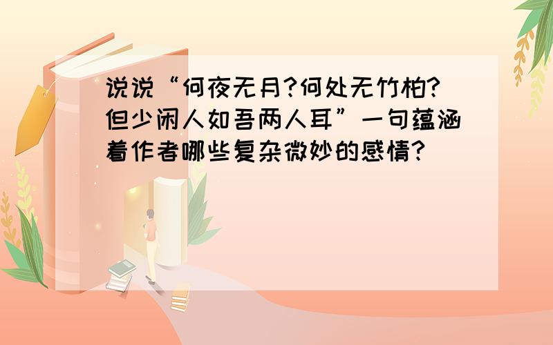 说说“何夜无月?何处无竹柏?但少闲人如吾两人耳”一句蕴涵着作者哪些复杂微妙的感情?