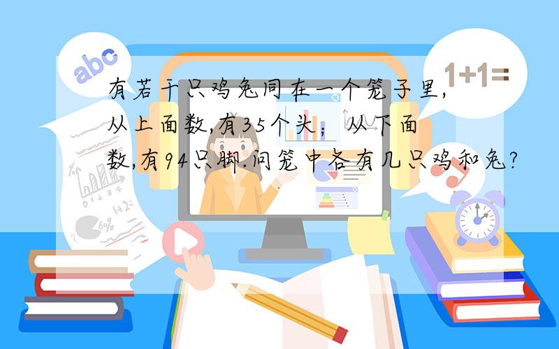 有若干只鸡兔同在一个笼子里,从上面数,有35个头；从下面数,有94只脚.问笼中各有几只鸡和兔?