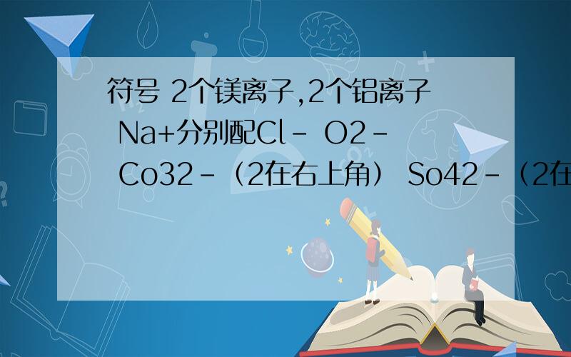 符号 2个镁离子,2个铝离子 Na+分别配Cl- O2- Co32-（2在右上角） So42-（2在右上角）