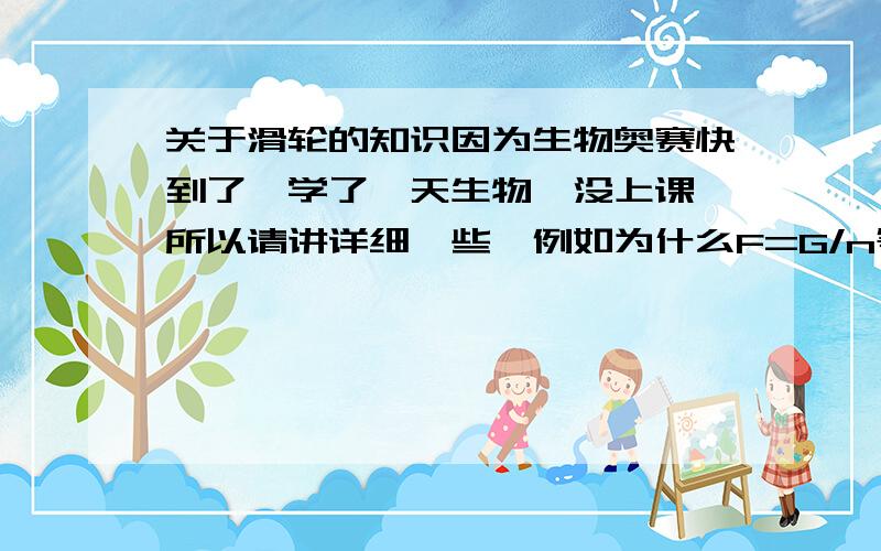 关于滑轮的知识因为生物奥赛快到了,学了一天生物,没上课,所以请讲详细一些,例如为什么F=G/n等