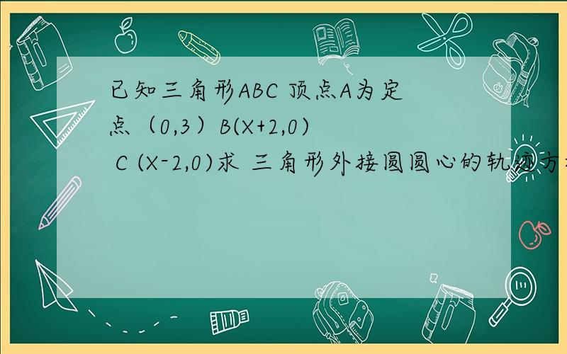 已知三角形ABC 顶点A为定点（0,3）B(X+2,0) C (X-2,0)求 三角形外接圆圆心的轨迹方程.