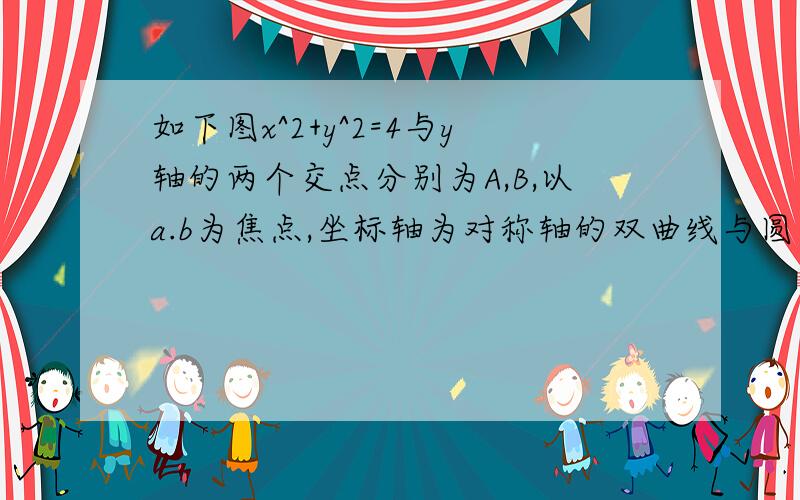 如下图x^2+y^2=4与y轴的两个交点分别为A,B,以a.b为焦点,坐标轴为对称轴的双曲线与圆在y轴左方的交点分别为c