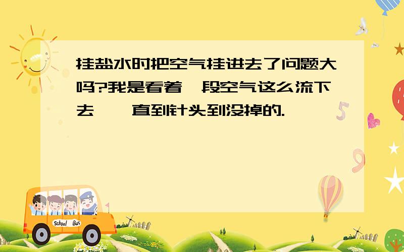 挂盐水时把空气挂进去了问题大吗?我是看着一段空气这么流下去,一直到针头到没掉的.