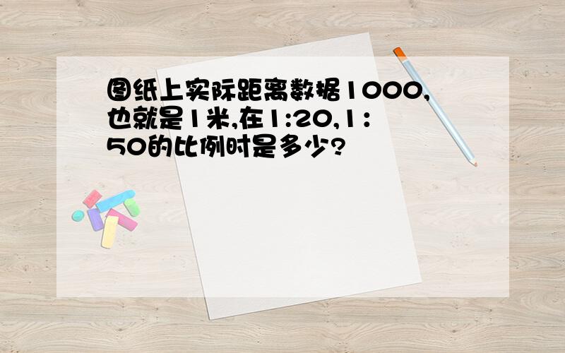 图纸上实际距离数据1000,也就是1米,在1:20,1：50的比例时是多少?