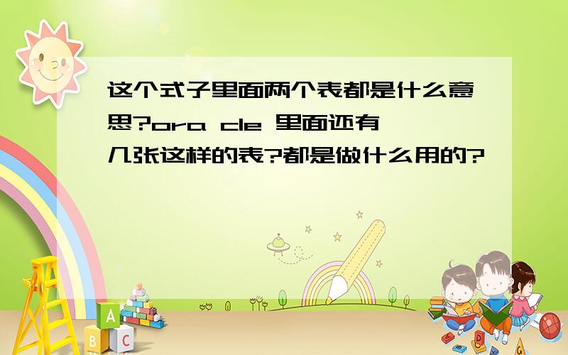 这个式子里面两个表都是什么意思?ora cle 里面还有几张这样的表?都是做什么用的?