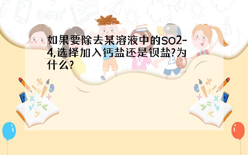 如果要除去某溶液中的SO2-4,选择加入钙盐还是钡盐?为什么?