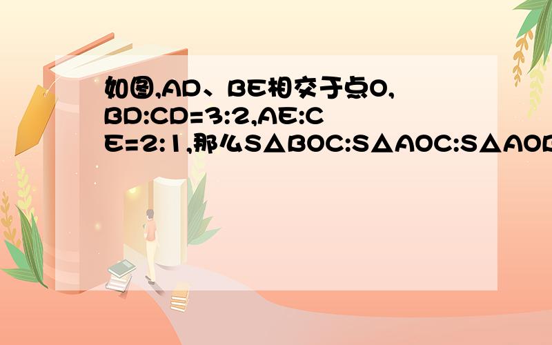 如图,AD、BE相交于点O,BD:CD=3:2,AE:CE=2:1,那么S△BOC:S△AOC:S△AOB为（ ）