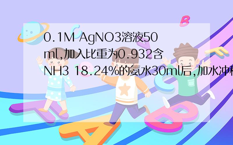 0.1M AgNO3溶液50ml,加入比重为0.932含NH3 18.24%的氨水30ml后,加水冲稀到100ml,求该