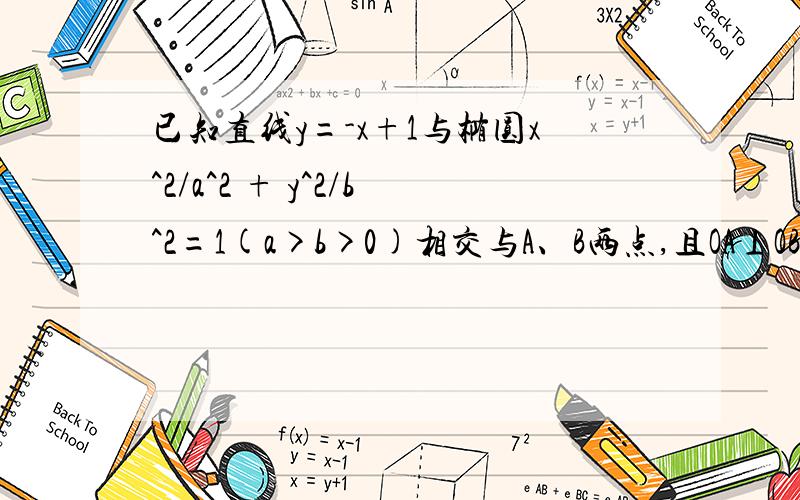 已知直线y=-x+1与椭圆x^2/a^2 + y^2/b^2=1(a>b>0)相交与A、B两点,且OA⊥OB,若椭圆的离