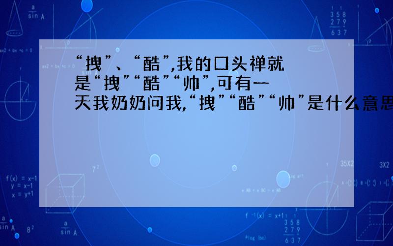 “拽”、“酷”,我的口头禅就是“拽”“酷”“帅”,可有一天我奶奶问我,“拽”“酷”“帅”是什么意思,我却答不上来了.