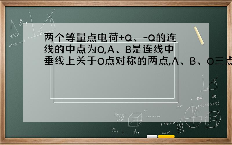 两个等量点电荷+Q、-Q的连线的中点为O,A、B是连线中垂线上关于O点对称的两点,A、B、O三点场强大小