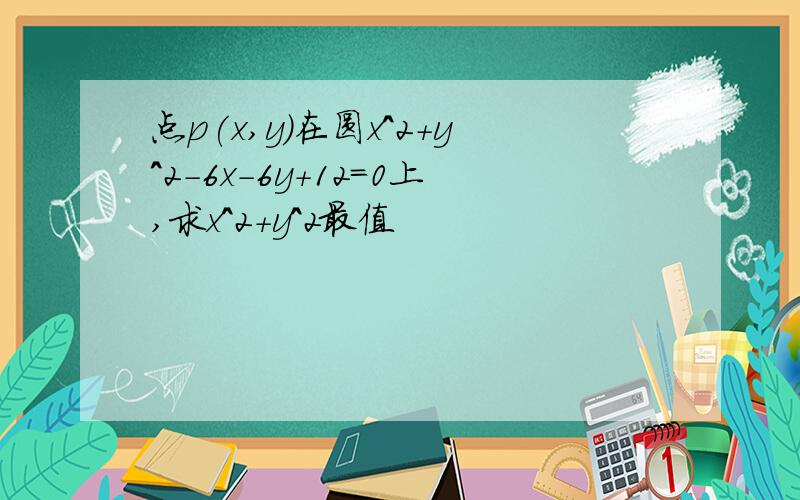 点p(x,y)在圆x^2+y^2-6x-6y+12=0上,求x^2+y^2最值