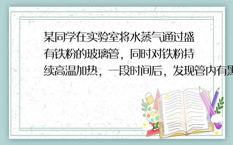 某同学在实验室将水蒸气通过盛有铁粉的玻璃管，同时对铁粉持续高温加热，一段时间后，发现管内有黑色固体，该同学对黑色固体的组