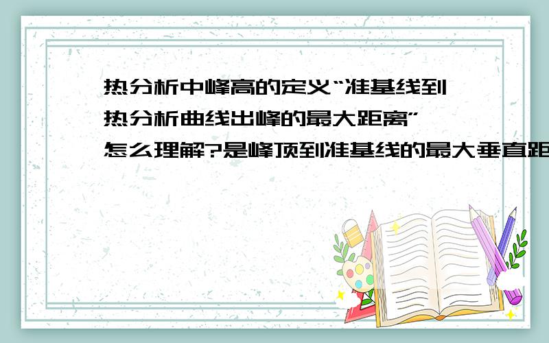 热分析中峰高的定义“准基线到热分析曲线出峰的最大距离”,怎么理解?是峰顶到准基线的最大垂直距离吗?