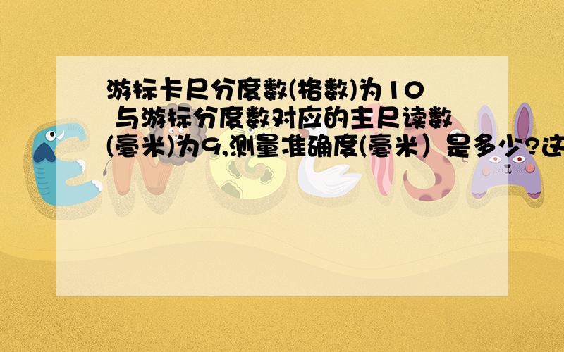 游标卡尺分度数(格数)为10 与游标分度数对应的主尺读数(毫米)为9,测量准确度(毫米）是多少?这样的问题咋