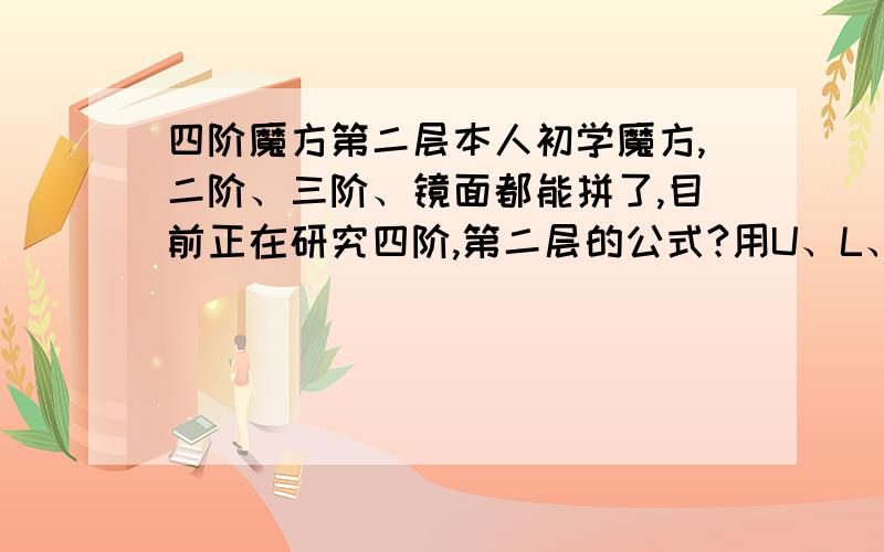 四阶魔方第二层本人初学魔方,二阶、三阶、镜面都能拼了,目前正在研究四阶,第二层的公式?用U、L、F、这样的字母来表达,