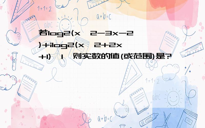 若log2(x^2-3x-2)+ilog2(x^2+2x+1)>1,则实数的值(或范围)是?