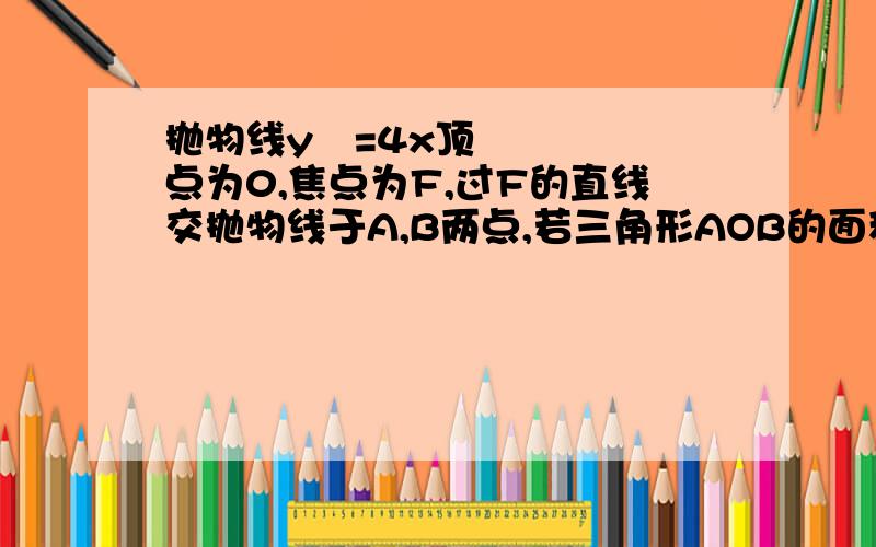 抛物线y²=4x顶点为0,焦点为F,过F的直线交抛物线于A,B两点,若三角形AOB的面积为4√3/3,求AB方