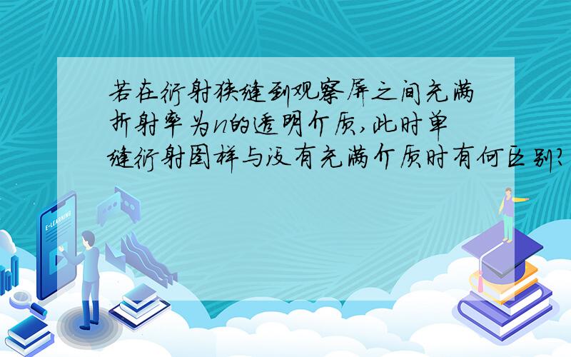 若在衍射狭缝到观察屏之间充满折射率为n的透明介质,此时单缝衍射图样与没有充满介质时有何区别?